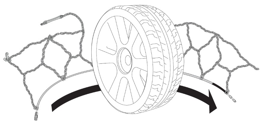 Sneeuwkettingen naar het wiel brengen